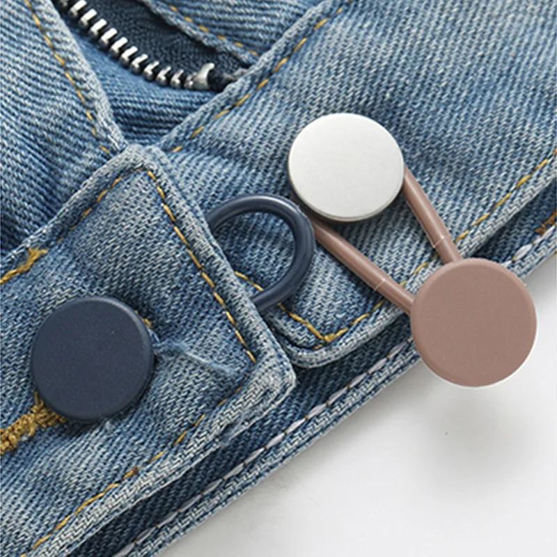 A Easy-Adjust 4/12-Pack No-Sew Jean Waist Extenders - Adjustable Pants Button Expanders Unisex In Khaki/Blue/Black view 3