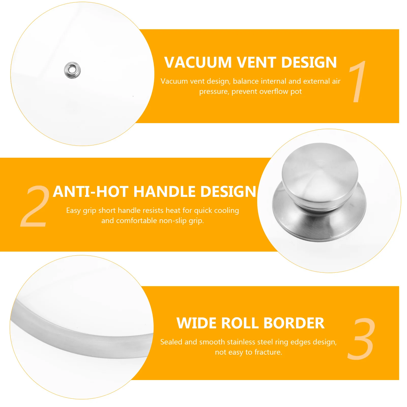 

Thickened Pot Cover Stainless Steel Glass Cooking Lid Heat Resistant Kitchen Pot Accessory Household Pan Protector