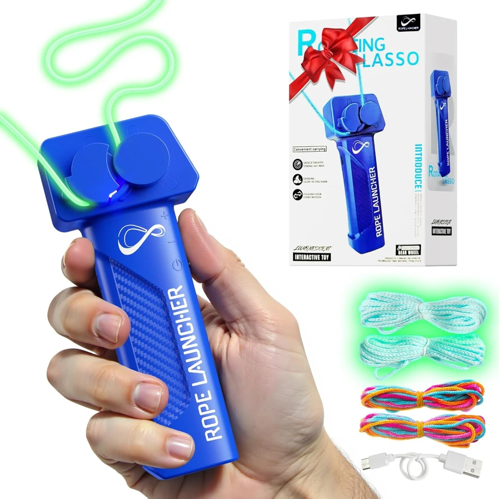 Glow in The Dark String Shooter, Lasso Rope Launcher Toy, Stress Relief Hand Held Pressure Reducer Led for Kids Adults Christmas