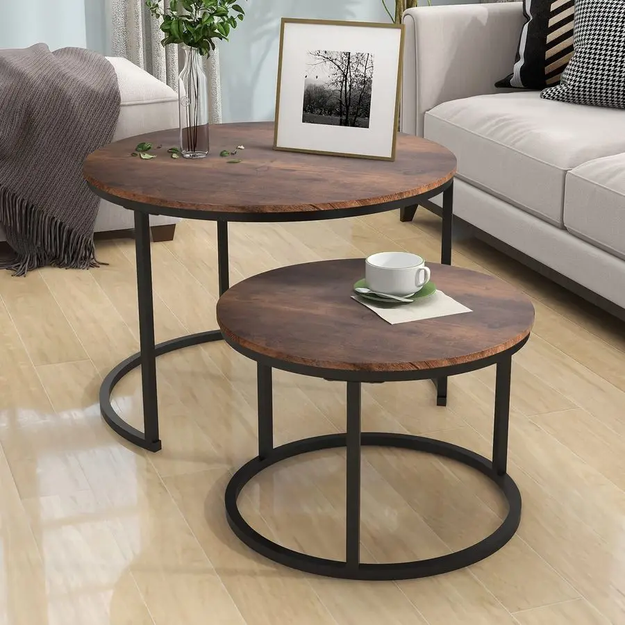 Round Coffee Table,Nesting Coffee Table Set of 2,Center Tables for Living Room,Office, Home Small Space,Stacking Side Tables,Stu