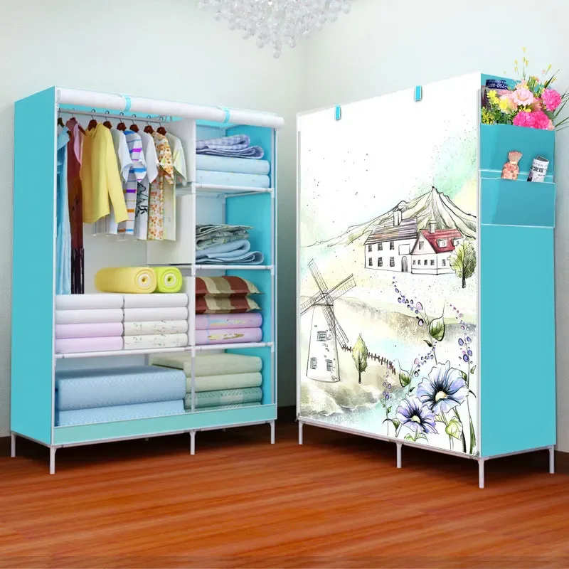 

Simple Non-woven Cloth Folding Wardrobe DIY Assembly Bedroom Clothes Storage Cabinet Panoramic Pattern Large Wardrobe Closet