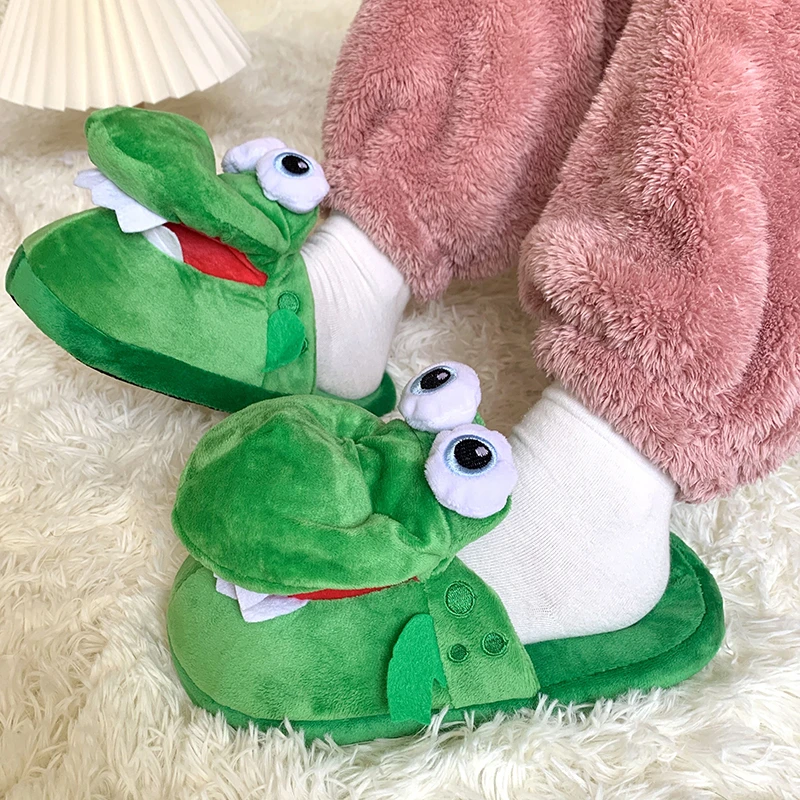 2022 New Crocodile Cotton Slippers with Movable Mouth Fun Anti-skid Home Cotton Shoes Plush Toy Slippers Winter Women\'s Slippers