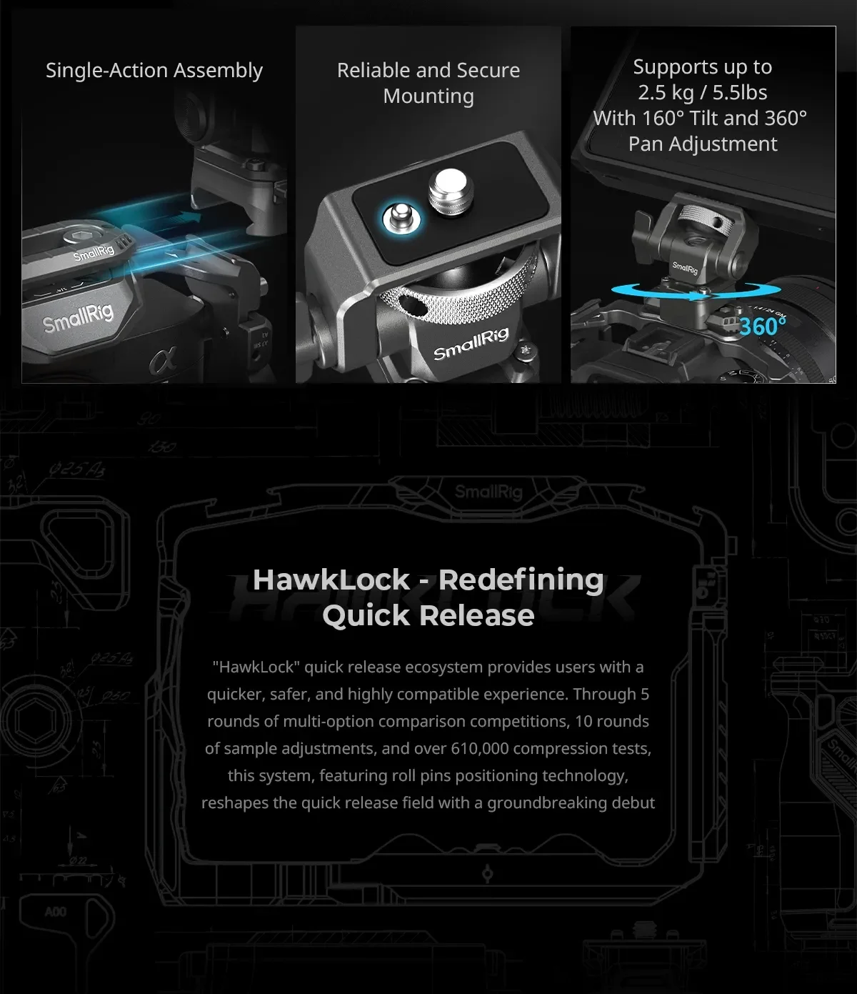 SmallRig HawkLock H21 Quick Release Monitor Support with NATO Clamp Monitor Mount with Quick Release NATO Rail,Load 2.5kg 4487