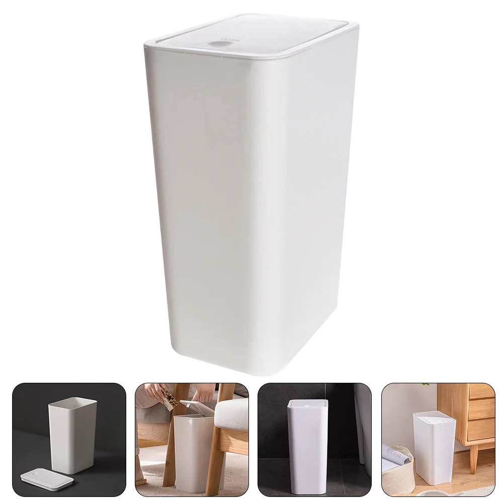 Trash Can Lid Square Rectangle Household Litter Kitchen White Room Narrow Bathroom Office