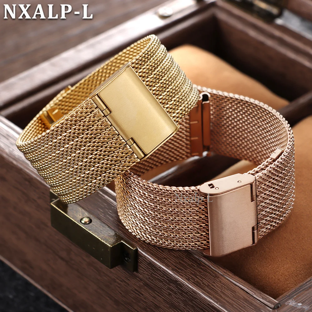 0.6 Milanese Mesh Loop 18mm 20mm 22mm for DW for Omega Bracelet Stainless Steel Watch Band 1.8mm Thickness Strap Folding Buckle view 2