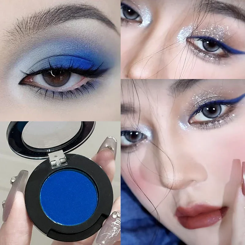 Paleta de sombra de ojos azul ahumado individual Klein, pigmentos rojos góticos, maquillaje de ojos ahumado, delineador de ojos de gusano de seda tumbado blanco