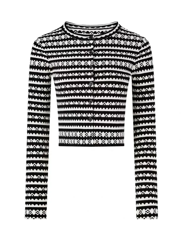 

Корейский полосатый вязаный свитер, кардиган, женский осенне-зимний однобортный стильный шикарный женский джемпер с длинным рукавом и круглым вырезом, топы