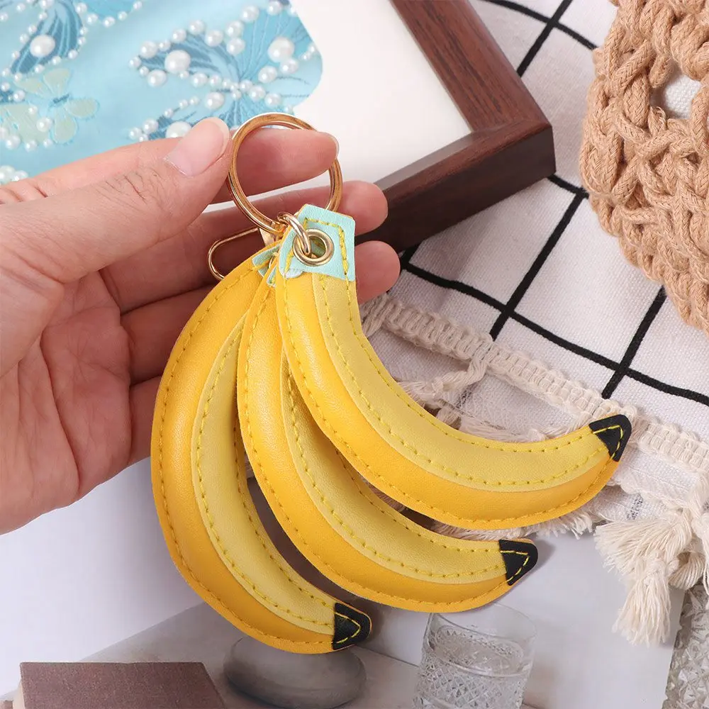 Cute Fashion Fruit Banana Keychain PU Banana Bag Accessories PU Leather Pendant Simulation Korean Style Fruit Key Ring Outdoor