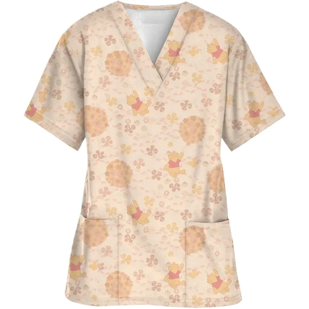 نرس کے لوازمات اسکربز خواتین نرس یونیفارم اسٹریچی ڈاکٹر کی ڈزنی ونی دی پوہ یونیفارم برائے میڈیکل/لیبارٹری لباس