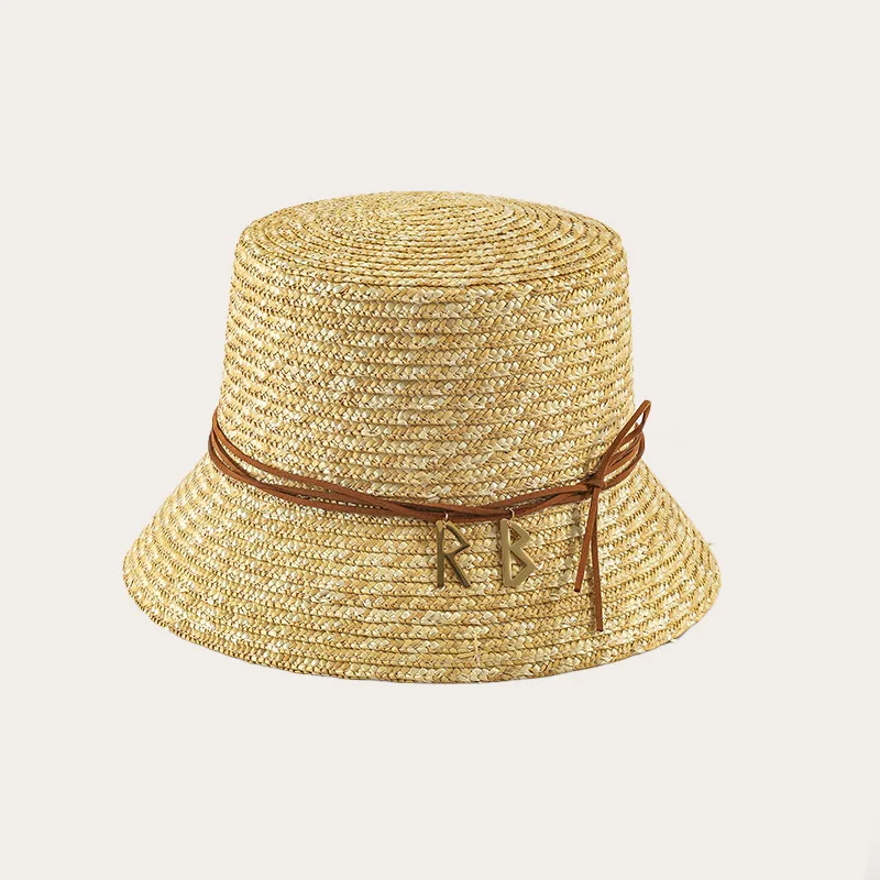 New Letter Decor Straw Fisherman Hat, Trendy Sun Protection Cap, Fine Wheat Straw Hat Cross Border Supply