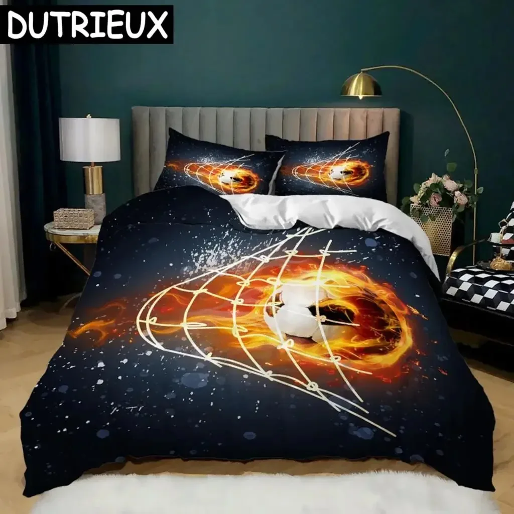 Football Duvet Cover Set Soccer Goal Soft Bedding Set Polyester Sports Competitive Theme Full Queen King Size Quilt Cover