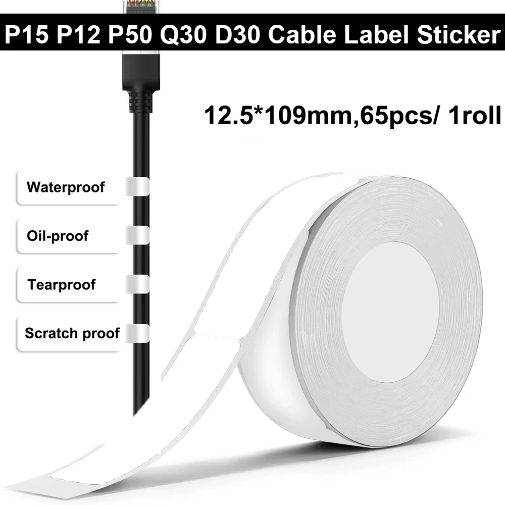 P15 Thermal Label Paper 12.5*109mm Cable Label Tape P15 P12 P50 Q30 D30 KingJim LR5C Machine Mini Printer Self Adhesive Sticker