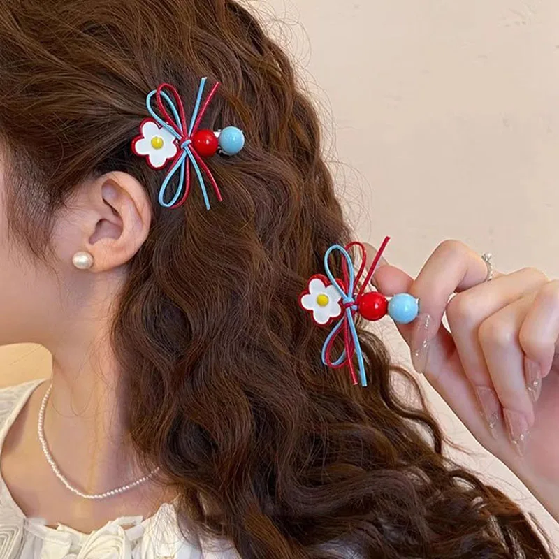 Korean Cute Little Flower Bow Hair Clip For Women Girls Sweet Hair Ornament Duck Hairpin Side Barrette Fashion Hair Accessories