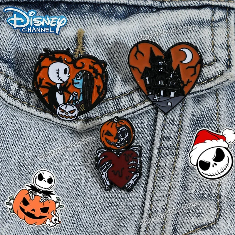 

Disney The Nightmare Before Christmas Metal Badge Halloween Cute Cartoon Characters Skull Jack Fashion Accessorie for Kids Gift