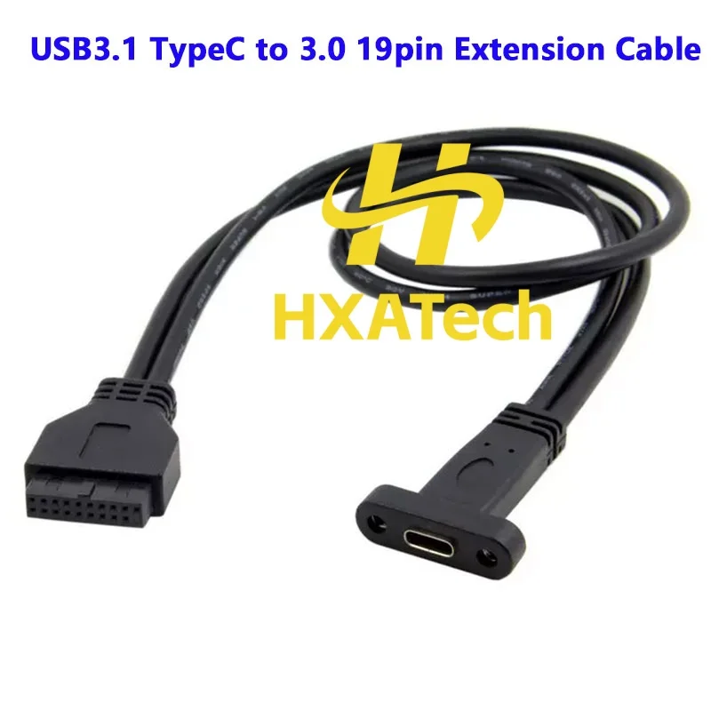 HXATech -  High Speed USB 3.1 Type C Female to USB3.0 19Pin Male Extension Cable for Motherboard 20Pin Desktop  10Gbps
