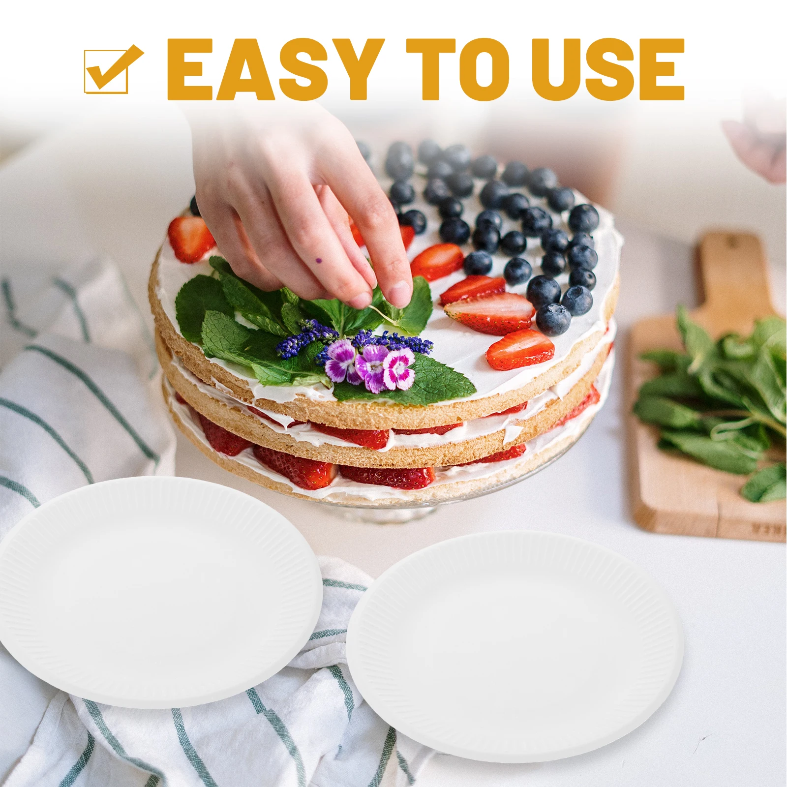 

50pcs White Dessert Party Tray Small Paper Deals Bulk Plates Bulk Picnic Household Fruit Party Plate Food Plates Cake