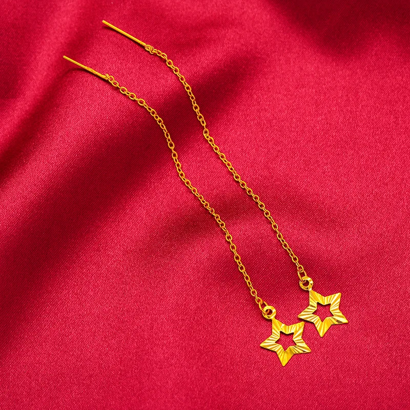 

24K Gold Star Ear Threads | AU999 Pure Gold, 3D hollow stars, shiny finish, charming for daily wear