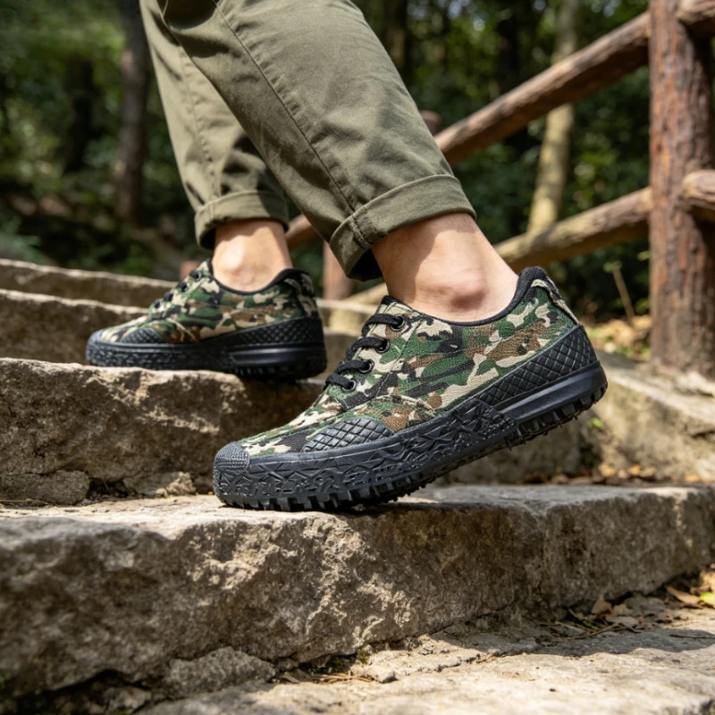 Men's Camo Canvas Work Shoes New, Soft Rubber Anti-Slip Sole Breathable Lightweight, Sturdy Durable Construction Site Sneakers