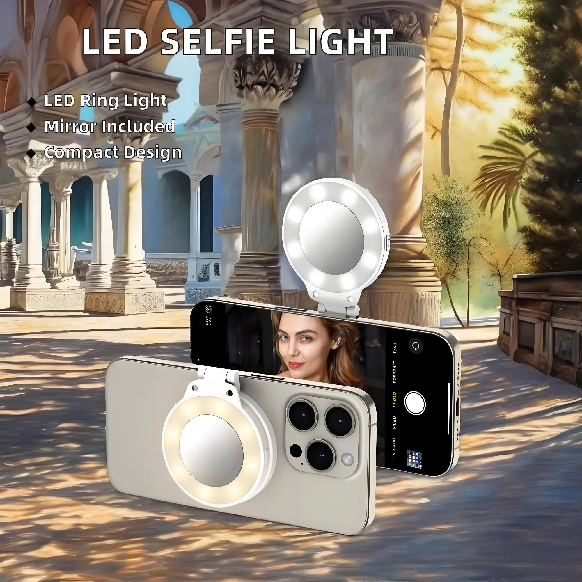 Portable LED Phone Ring Light with Built-In Mirror Magnetic Selfie Fill Light & Charging Feature for Tiktok Vlogging