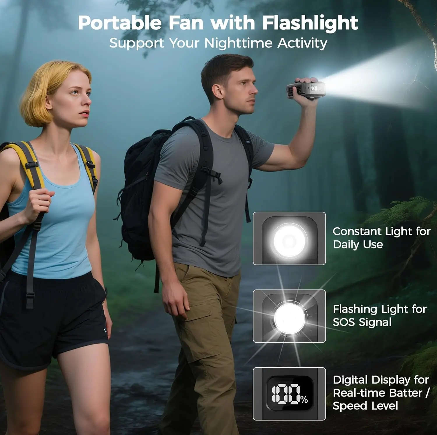 2026 Waist-Mounted 2-in-1 USB Rechargeable Fan, Cooling & Lighting, 5 Adjustable Speeds, Quiet Fast Cooling, Lanyard Design for image 6