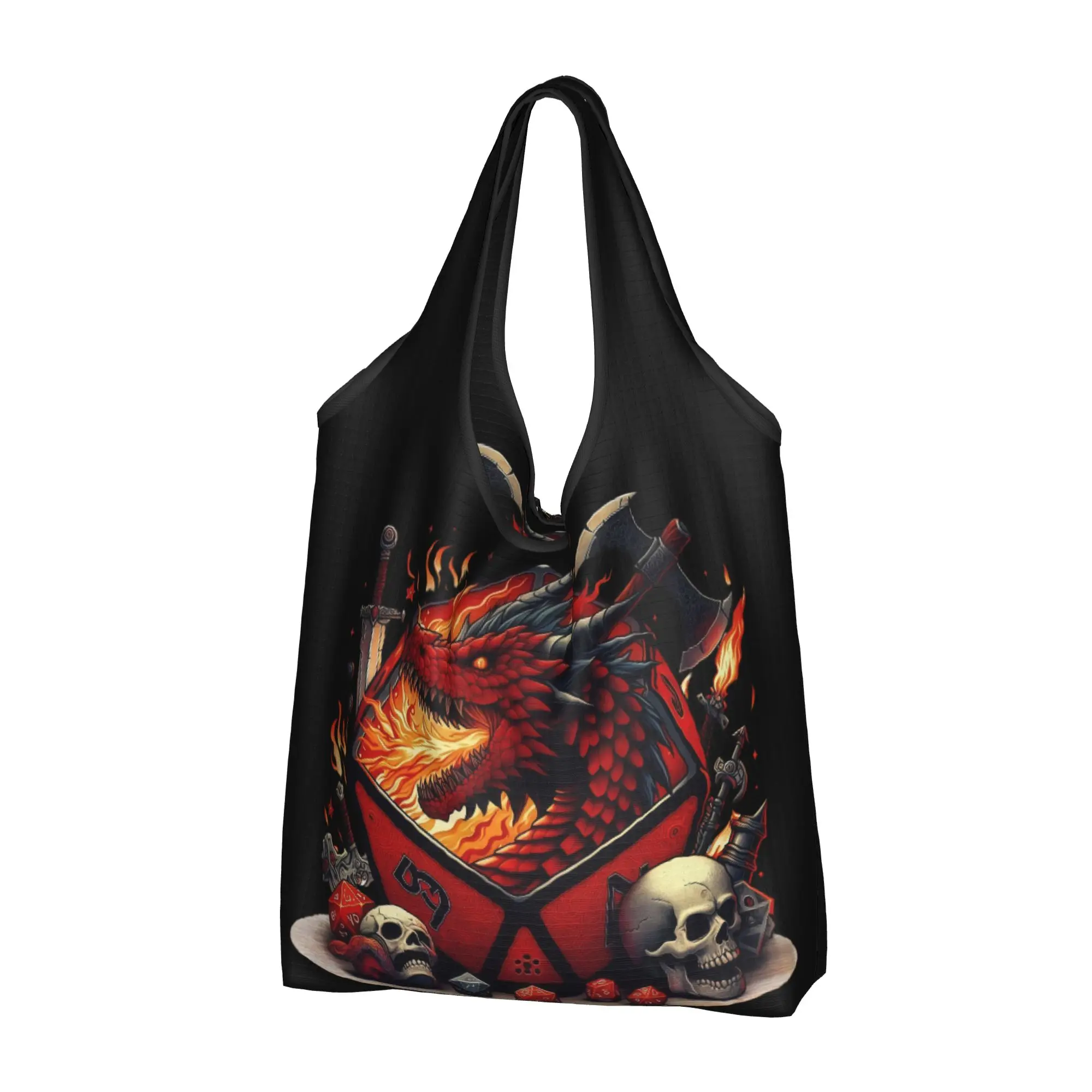 Funny Printed Dungeons & Dragons D&D  Tote Shopping Bag Portable Shopper Shoulder Fantasy Role Playing Game  Handbag