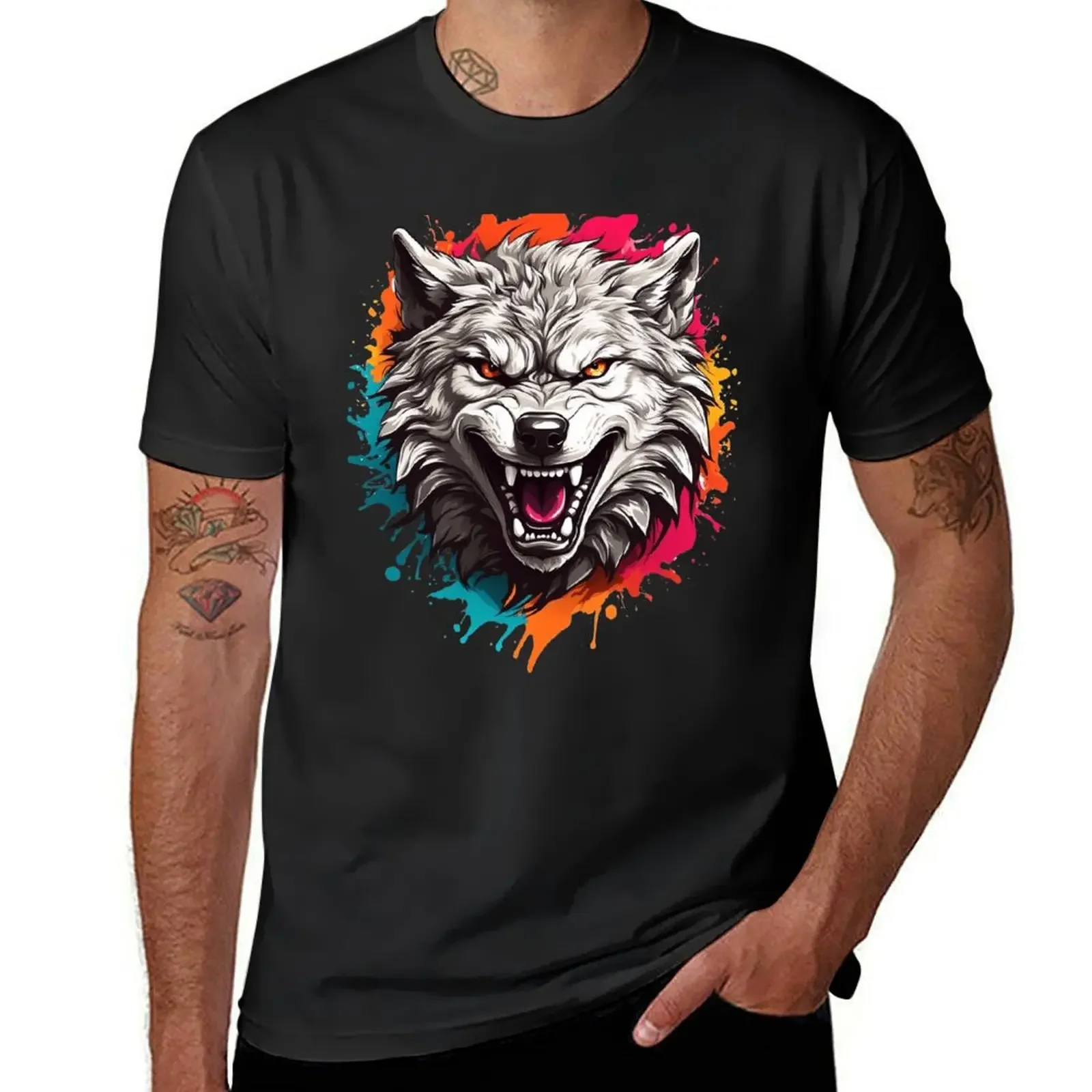 Roaring Angry Wolf Face Art T-Shirt anime anime clothes korean fashion mens clothes