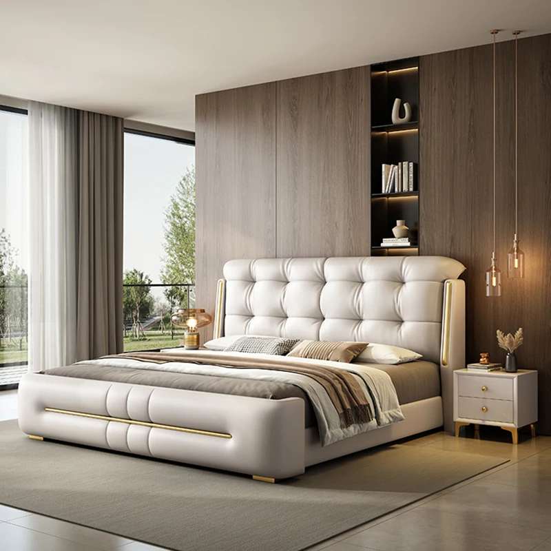 

Italian Stylish Double Bed Storage Elegant Low Profile Double Bed King Frame Camas Moderrnas Inteligentes Bedroom Furniture