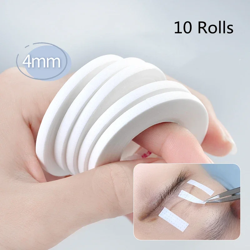 Cinta de extensión de pestañas hipoalergénica, Parche de ojo de elevación de párpados, transpirable, fácil de rasgar, cinta de microporos, 4mm de ancho, 10 rollos