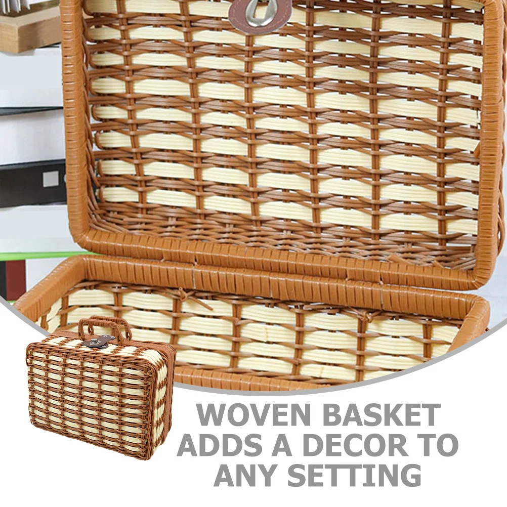 

Vintage Light Blue Handwoven Wicker Storage Basket Wedding Photography Prop Decorative Organizer Container Woven Suitcase