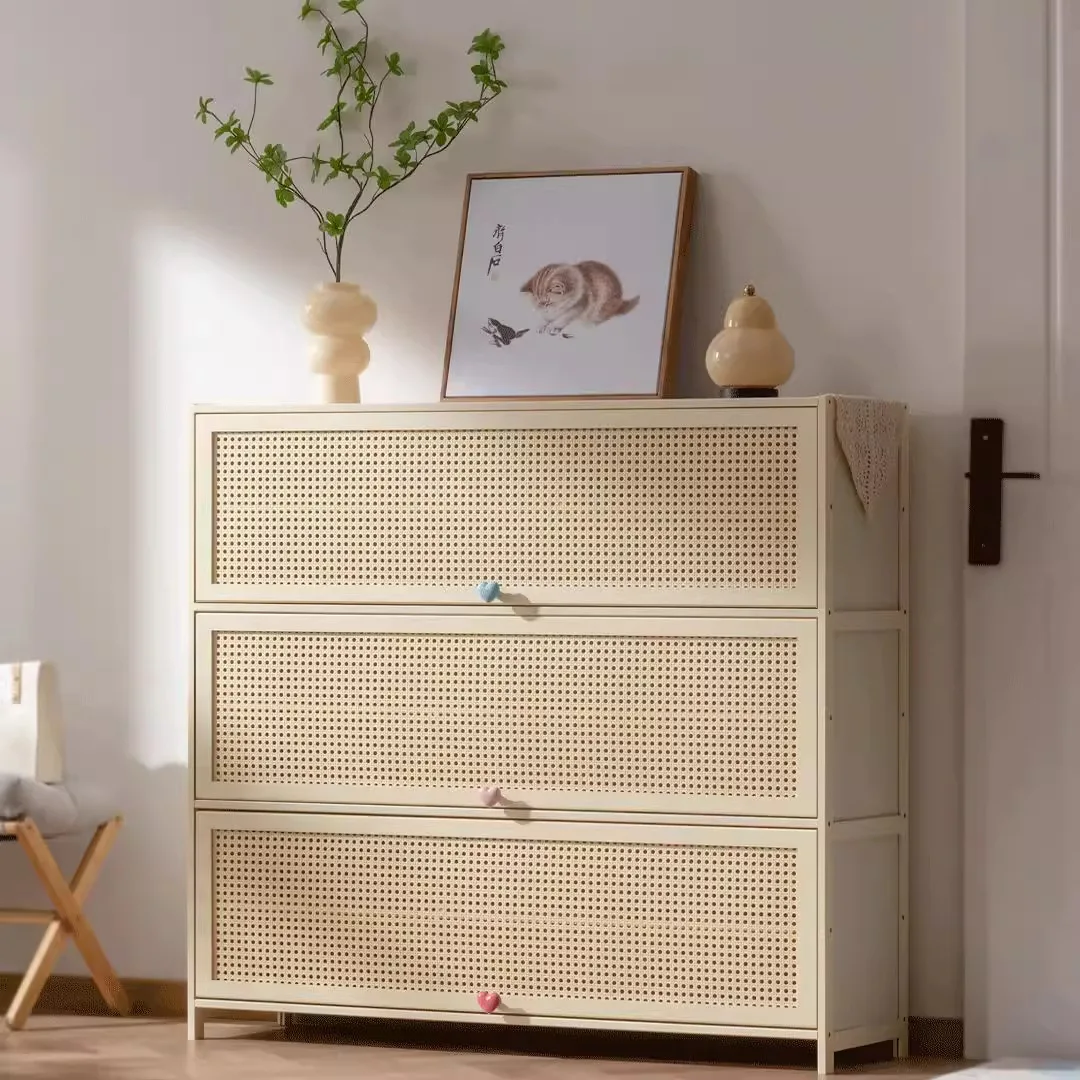 

Новый кремовый шкаф для обуви, многоярусная пылезащитная полка для хранения обуви у входа в дом, узкий бамбуковый шкафчик