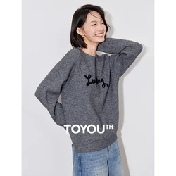 TOYOUTH Women Sweater 2024 Autumn Winter New Letter Round Neck Hooded Thick Warm Knitted Sweater Pullover