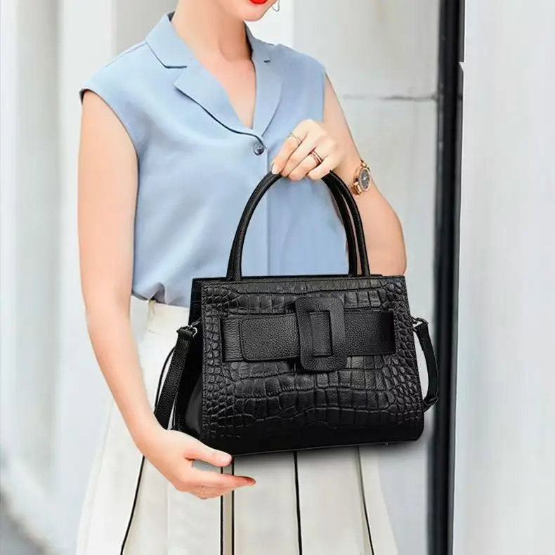 موضة جديدة التمساح حقائب النساء جلد طبيعي السيدات حقائب كتف أنثى العلامة التجارية الفاخرة حقيبة كروسبودي جلد طبيعي حقيقي #5
