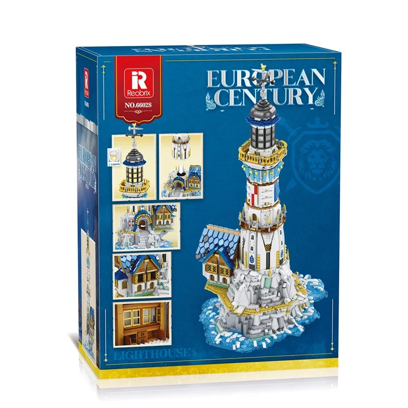 Boîte originale du siècle européen, phare médiéval, modèle d'architecture, bloc de construction en brique, jouets pour enfants, cadeaux de noël, 66028