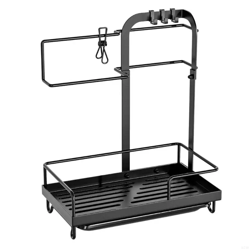 

Rustproof Kitchen Sink Organizers With Detachable Tray Towel Bar Hook For Sponge Brushes Gloves Cloth Storage 203F
