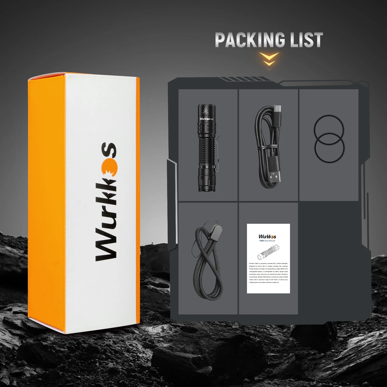 Wurkkos TD02 linterna táctica de autodefensa 18650 EDC lámpara recargable 2000LM SST40 linterna LED IPX8 luz de emergencia militar