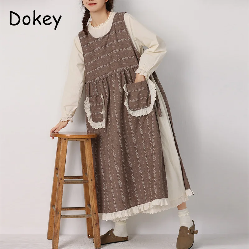 Japan style Mori Girl Print Tank Dress donna Summer Vintage Flower o-collo senza maniche allentato Kawaii Cotton Linen Vestidos Female