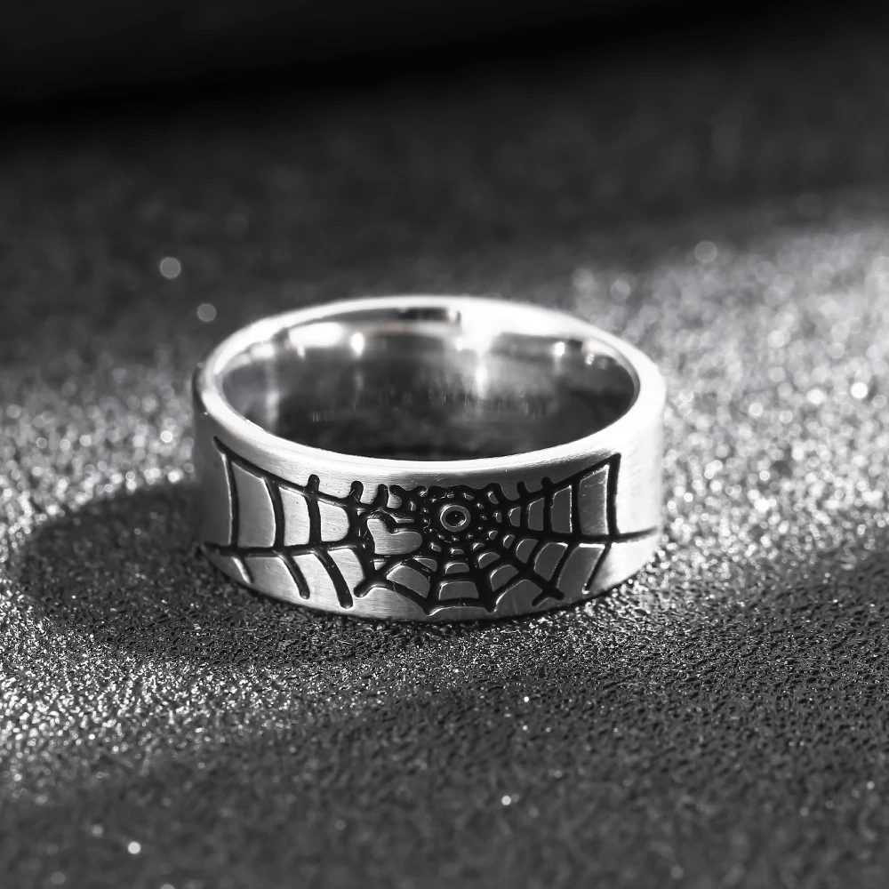 Retro Spider web Stainless Steel Ring For Men PUNK Goth Viking Biker Jewelry Accessories Fashion Party Gift - Image 4