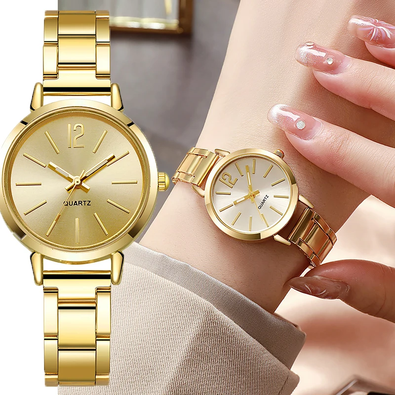 Luxury Watch for Women Simple Round Dial Stainless Fashion Gold Bracelet Quartz Wristwatch Students Ladies Watches Reloj Mujer