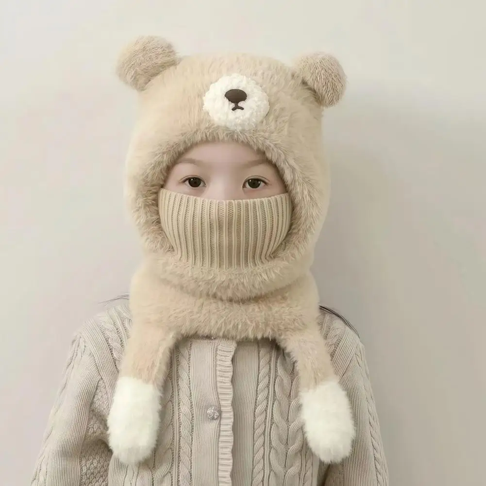 Playful Squeaky Hat for Kids Kids Hooded Scarf with Face Protection Kids Winter Balaclava Hat with Bear Ears Fuzzy for Boys