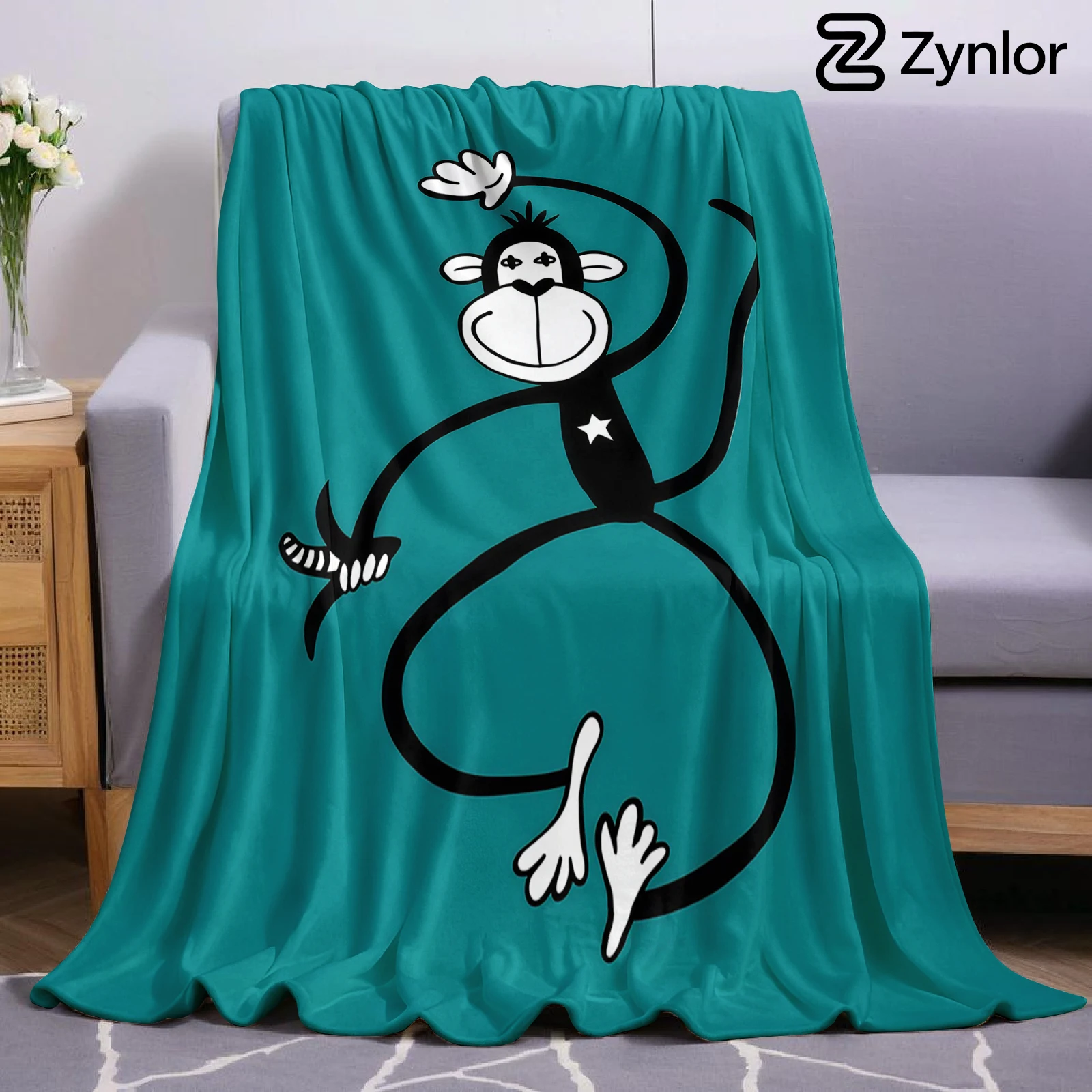Dancing Monkey Teal Halloween Flannel Fleece Blanket Fluffy Warm Cozy Throw for Sofa Bedroom Home Holiday Decoration Gift