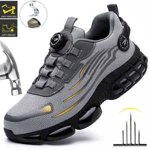 Hot Rotary Buckle Work Safety Shoes For Men Air Soft Sole Lightweight Protective Work Sneakers Men Breathable Safety Footwear