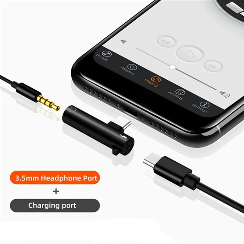 Pemisah adaptor tipe C 2 in 1, untuk konektor kabel AUX Earphone Jack pengisian Headphone Audio HUAWEI ke 3.5Mm-B