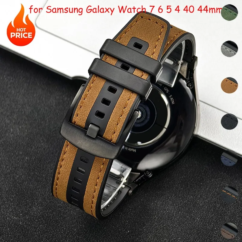 

Silicone+Leather Strap for Samsung Galaxy Watch 7 6 5 4 40 44mm Replacement No Gaps Bracelet for Galaxy Watch 6Classic 43mm 47mm