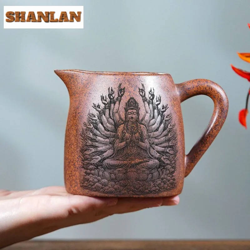 400ml Purple Clay Wood-fired Thousand-hand Kwan-yin Teacup Ancient Tea Bowl Jug Tea-tasting Meditation Cup Chazhan Master Cups