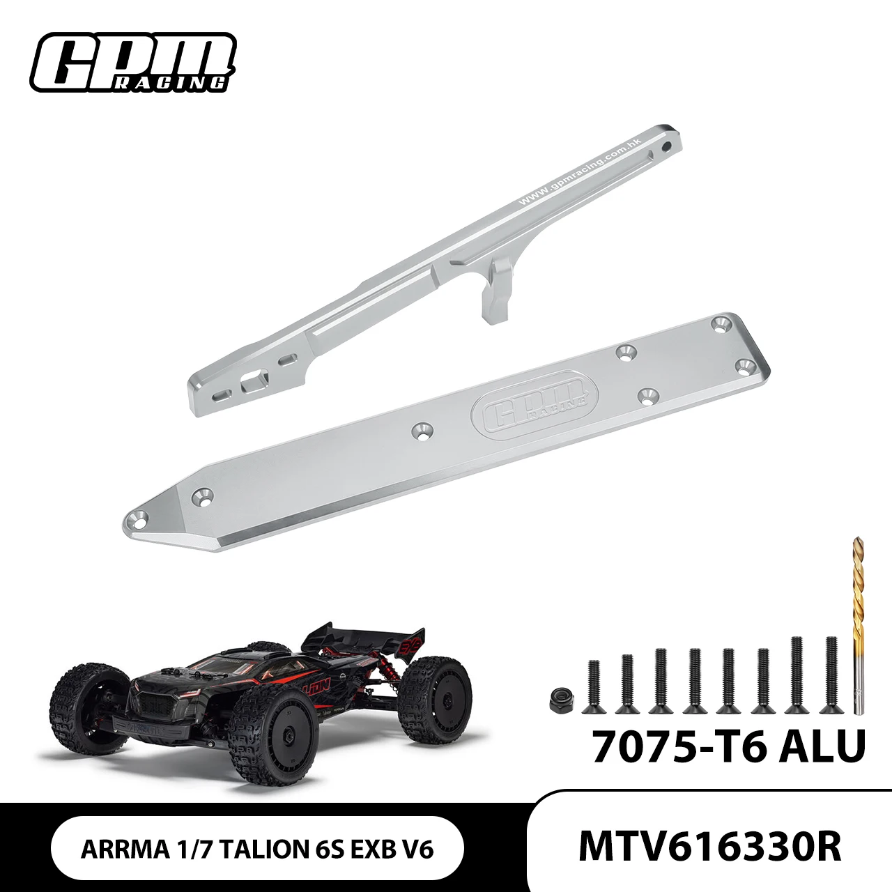 

GPM 7075 Alloy Rear Brace And Rear Chassis Skid Plate Brace 6mm For ARA7707V6 ARRMA 1/7 Talion 6S EXB V6