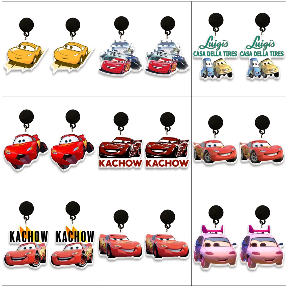 

Disney Cars Movie Pendant Earrings Design Drop Earrings White Resin Acrylic Women Girl Jewelry Accessories Gifts