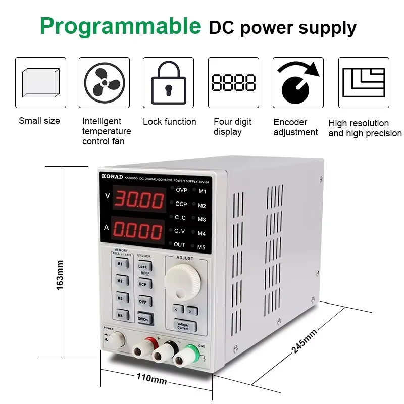 KA3005D/KA3005D/KA3010D  Precision Adjustable LCD Digital Programmable Laboratory Switching DC Power Supply 30V 10A 220V 110V