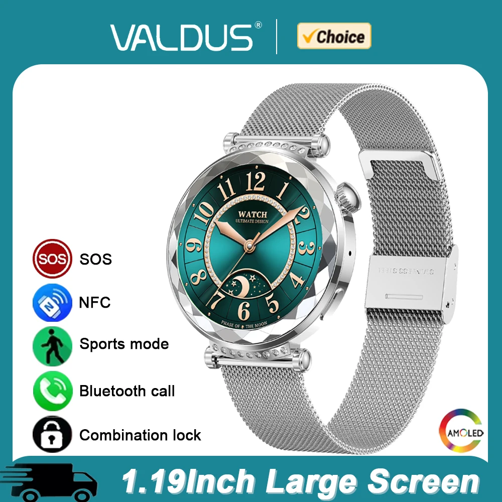 

VALDUS Смарт-часы для женщин Фитнес Bluetooth Вызов IP68 Водонепроницаемый AMOLED-экран Длительный срок службы батареи Спорт 2025 VL66 Pro Смарт-часы