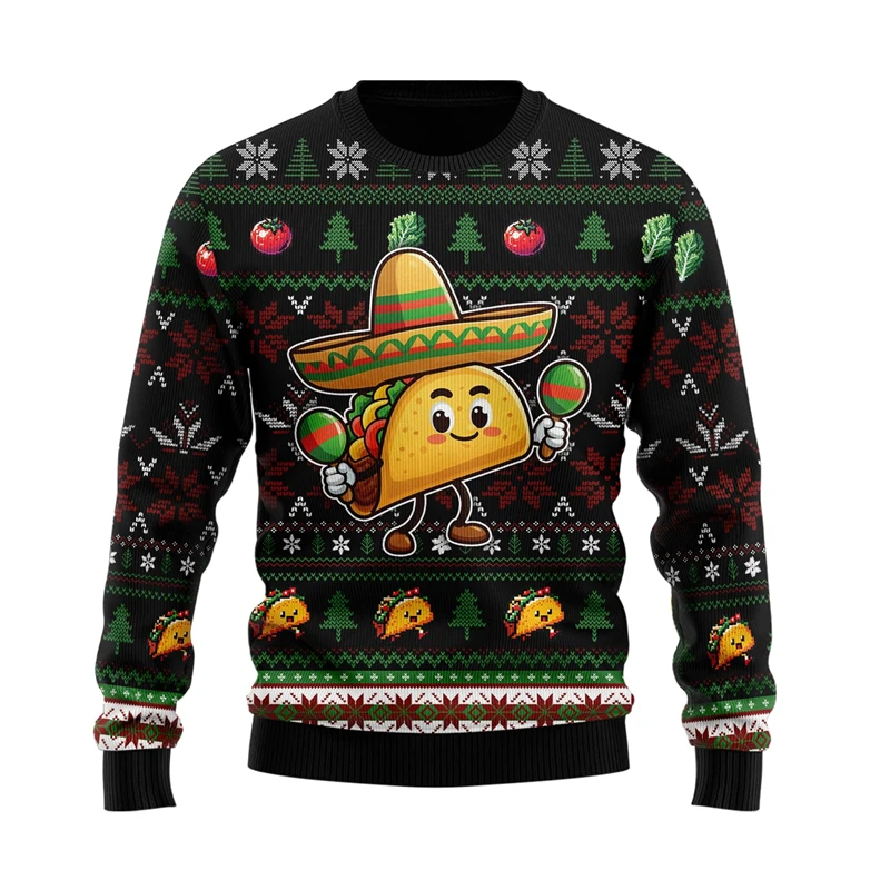 Fashion Taco Food Graphic Sweatshirts Delicious Mexico Burrito Ugly Christmas Sweater For Women Clothes Chicken Roll Pullovers