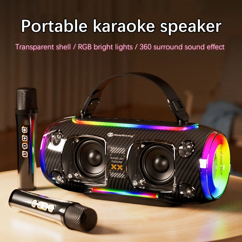 New 60W High Power Transparent RGB Dazzling BT Speakers Karaoke Wireless Microphone Integrated Home KTV Portable Audio Subwoofer